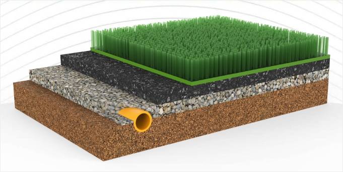 Artificial grass with drain pipes