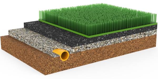Artificial grass with finger system for drainage