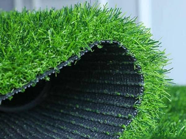 A section of PP artificial grass that is folded up.