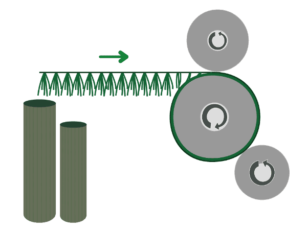 Artificial grass mechanical rolling process