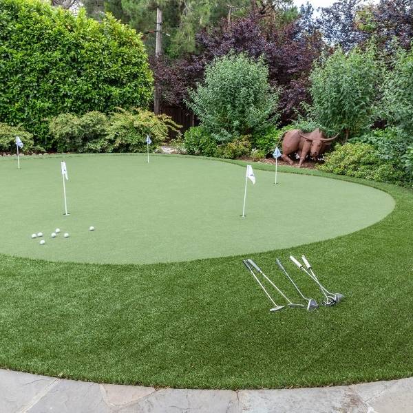 Artificial grass putting green in the park