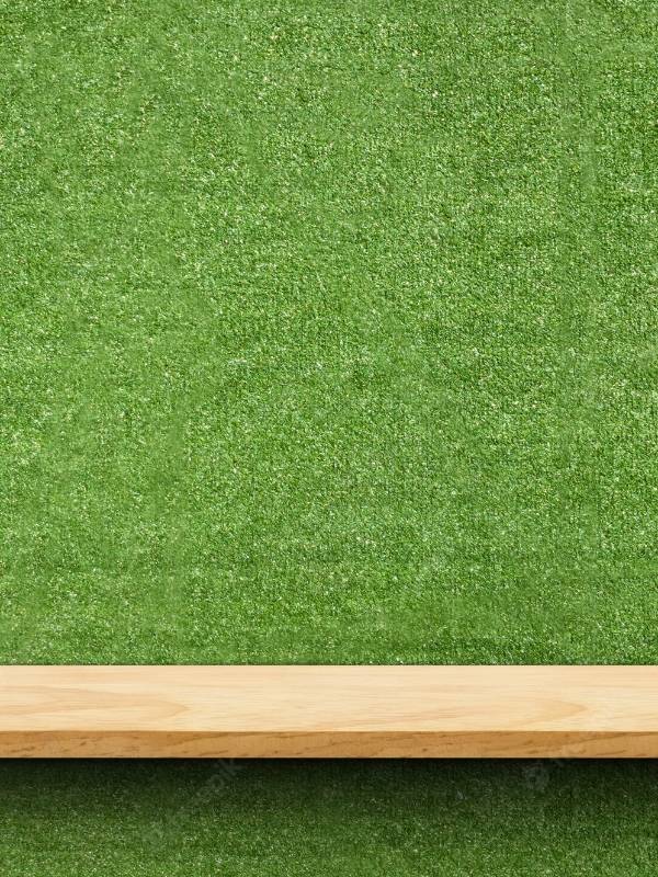 A wood plate and artificial grass wall