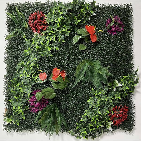 Artificial plant wall with colorful flowers