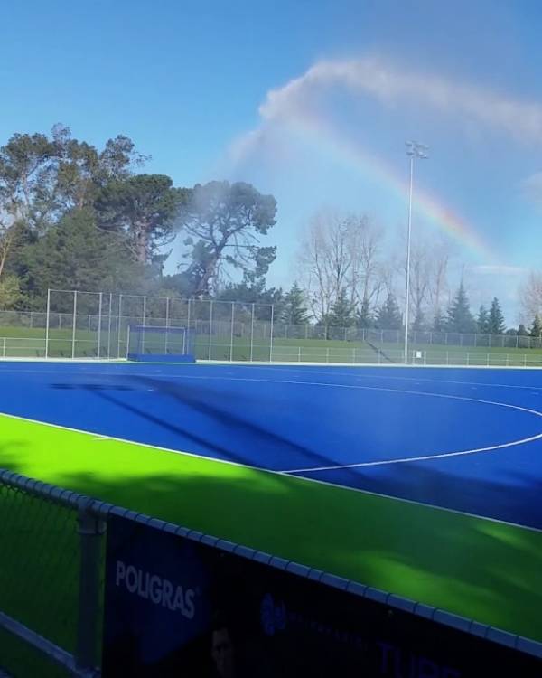 Hockey field laid with artificial grass
