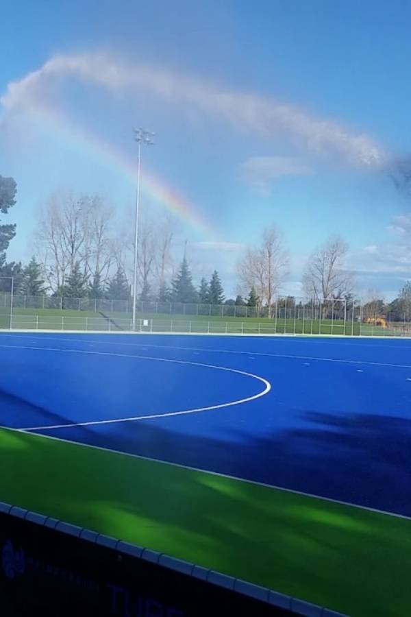 Hockey field laid with artificial grass