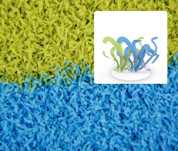 Gazon synthétique avec mélange de vert et bleu pour terrains de jeux