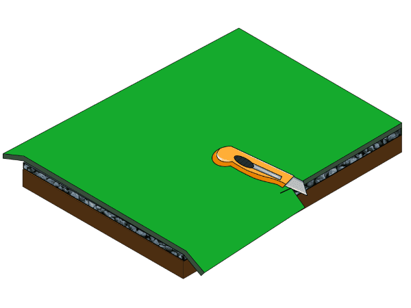 Use a utility knife to trim the edge of artificial grass.