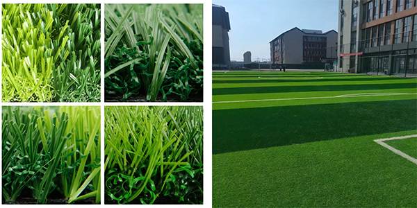 Different types of non-fill artificio grass and application on football field