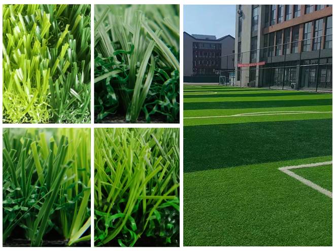 さまざまな種類の非充填人工芝とサッカー場への応用