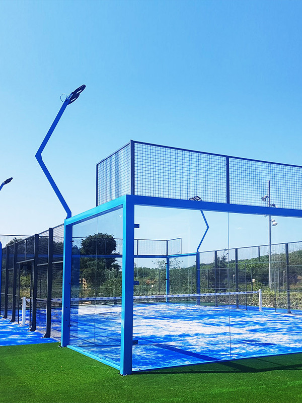 Panoramic padel court with blue frame
