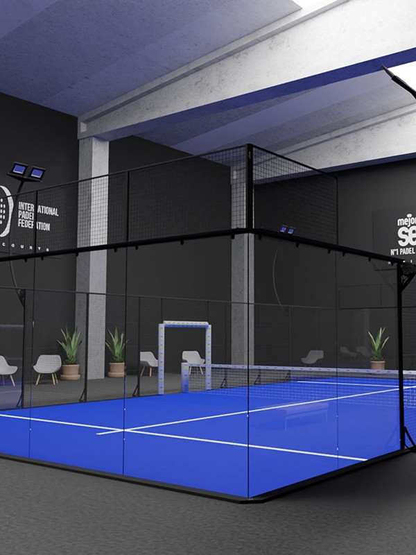 A panoramic bpadel court installed inside a club