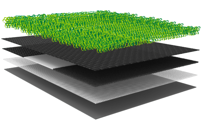 Playground artificial turf with thatch