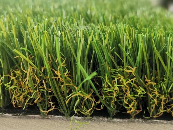 Monofilament fiber, thatch and fibrillated fiber of recycled artificial grass